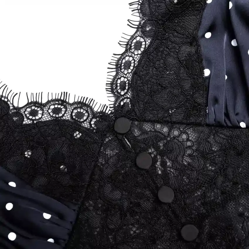 Polka Dot Satin Lace Maxi Dress Polka Dot Satin Lace Maxi Dress