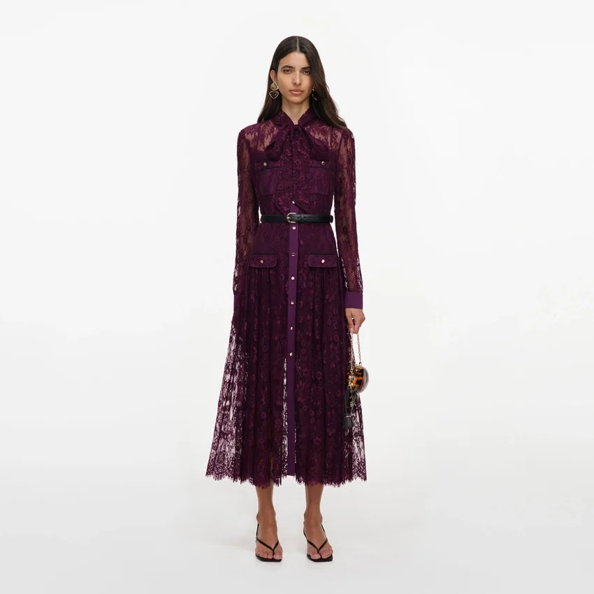 Purple Lace Tie Neck Midi Dress Purple Lace Tie Neck Midi Dress
