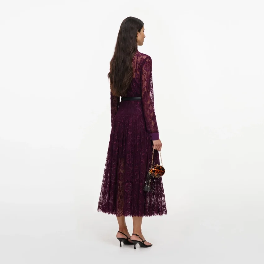 Purple Lace Tie Neck Midi Dress Purple Lace Tie Neck Midi Dress