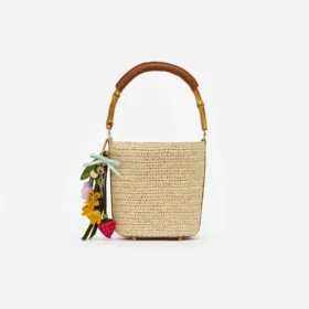 Raffia Charm Bucket Bag