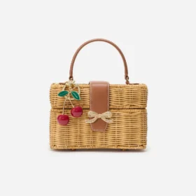 Rattan Cherry Charm Mini Basket Bag