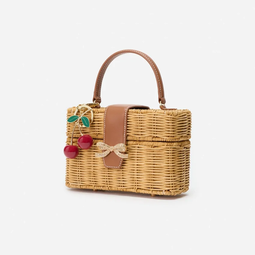 Rattan Cherry Charm Mini Basket Bag Rattan Cherry Charm Mini Basket Bag