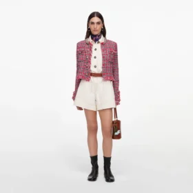 Red Check Frayed Knit Jacket Red Check Frayed Knit Jacket