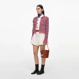 Red Check Frayed Knit Jacket Red Check Frayed Knit Jacket