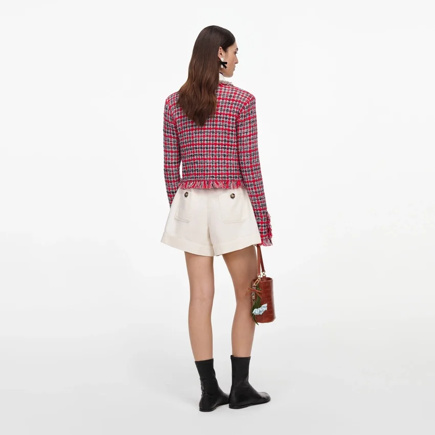 Red Check Frayed Knit Jacket Red Check Frayed Knit Jacket