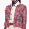 Red Check Frayed Knit Jacket Red Check Frayed Knit Jacket