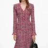 Red Check Frayed Knit Midi Dress Red Check Frayed Knit Midi Dress