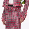 Red Check Frayed Knit Midi Skirt Red Check Frayed Knit Midi Skirt