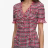 Red Check Frayed Knit Mini Dress Red Check Frayed Knit Mini Dress