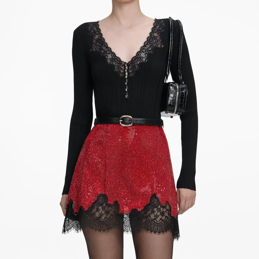 Red Crystal Chainmail Mini Skirt Red Crystal Chainmail Mini Skirt