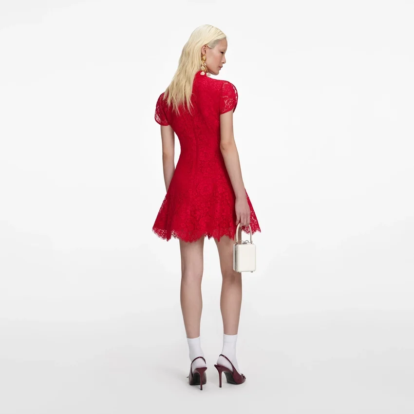 Red Fine Lace Mini Dress Red Fine Lace Mini Dress