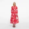 Red Floral Cotton Midi Dress Red Floral Cotton Midi Dress