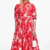 Red Floral Cotton Midi Dress Red Floral Cotton Midi Dress