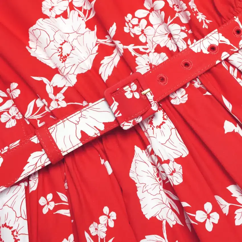 Red Floral Cotton Midi Dress Red Floral Cotton Midi Dress