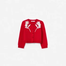 Red Flower Trim Cardigan