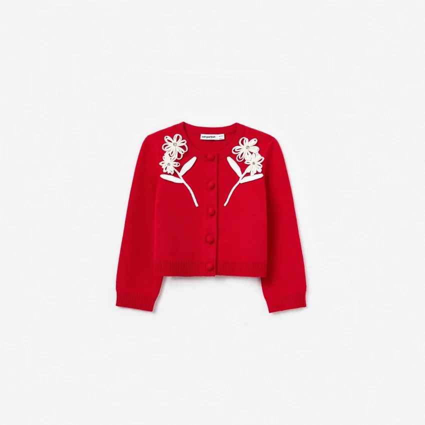 Red Flower Trim Cardigan Red Flower Trim Cardigan