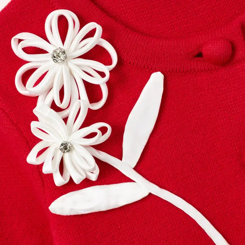 Red Flower Trim Cardigan Red Flower Trim Cardigan