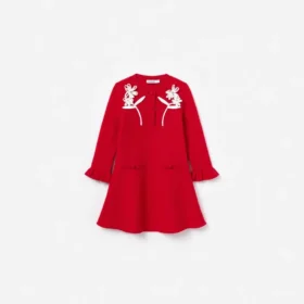 Red Flower Trim Dress