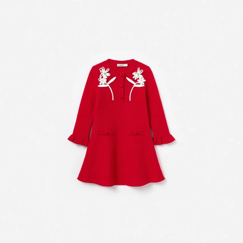 Red Flower Trim Dress Red Flower Trim Dress