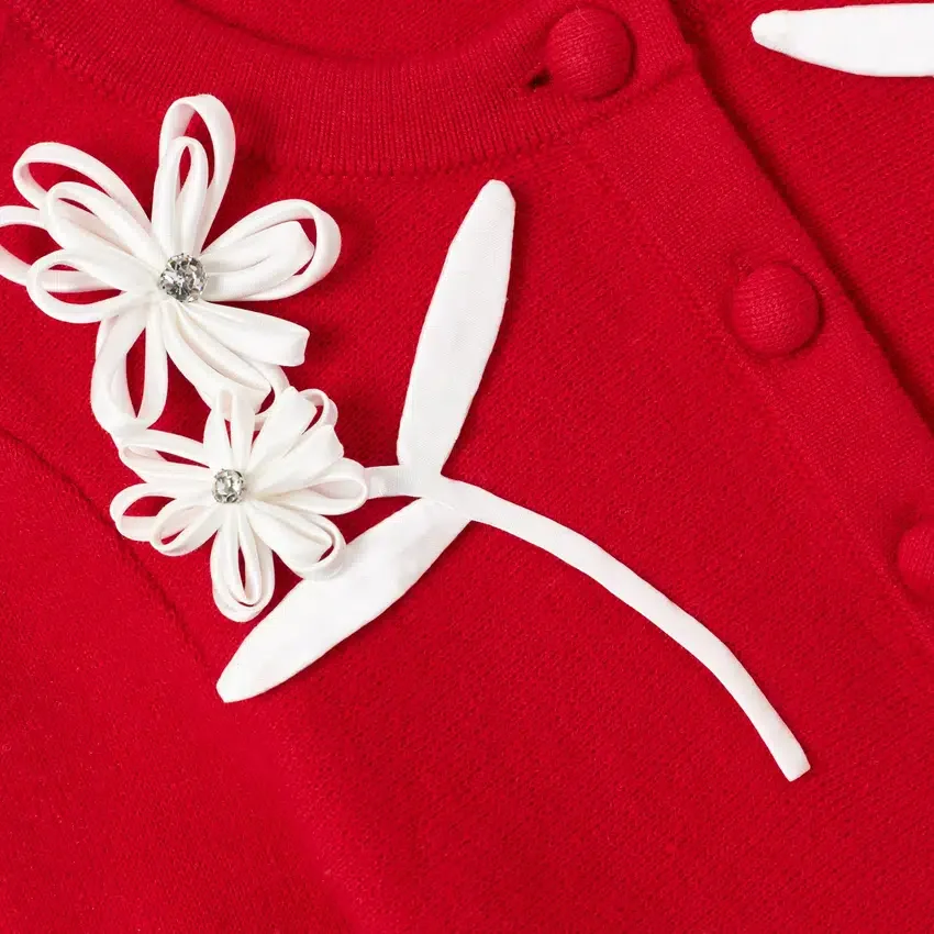 Red Flower Trim Dress Red Flower Trim Dress