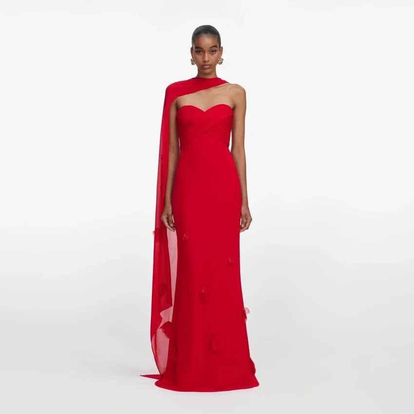 Red Georgette Flower Maxi Dress Red Georgette Flower Maxi Dress