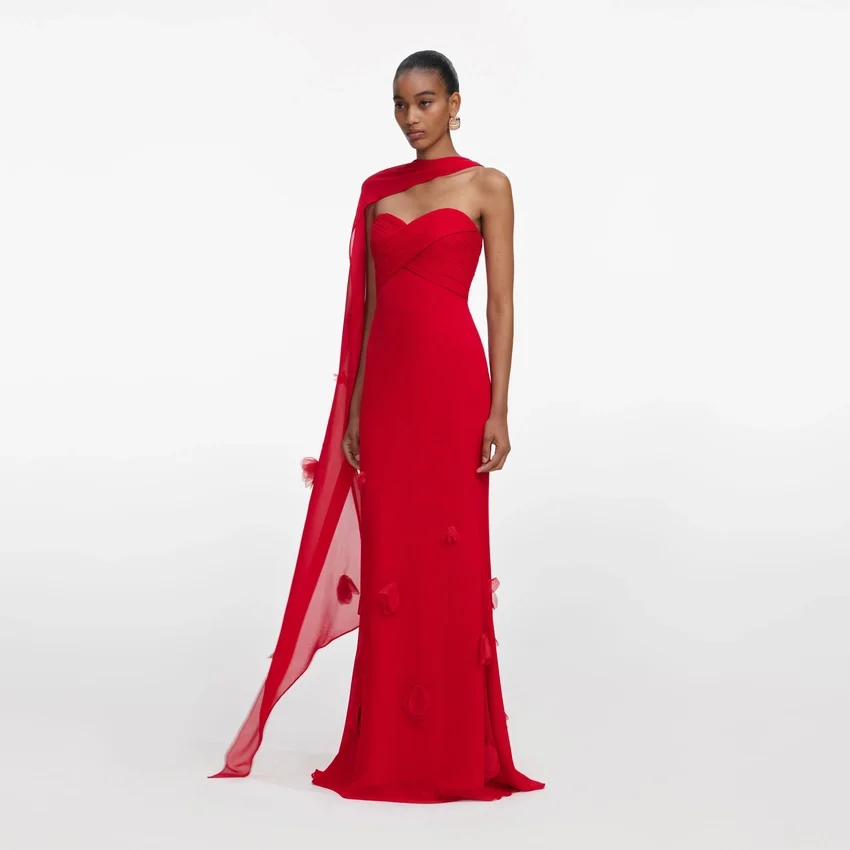 Red Georgette Flower Maxi Dress Red Georgette Flower Maxi Dress