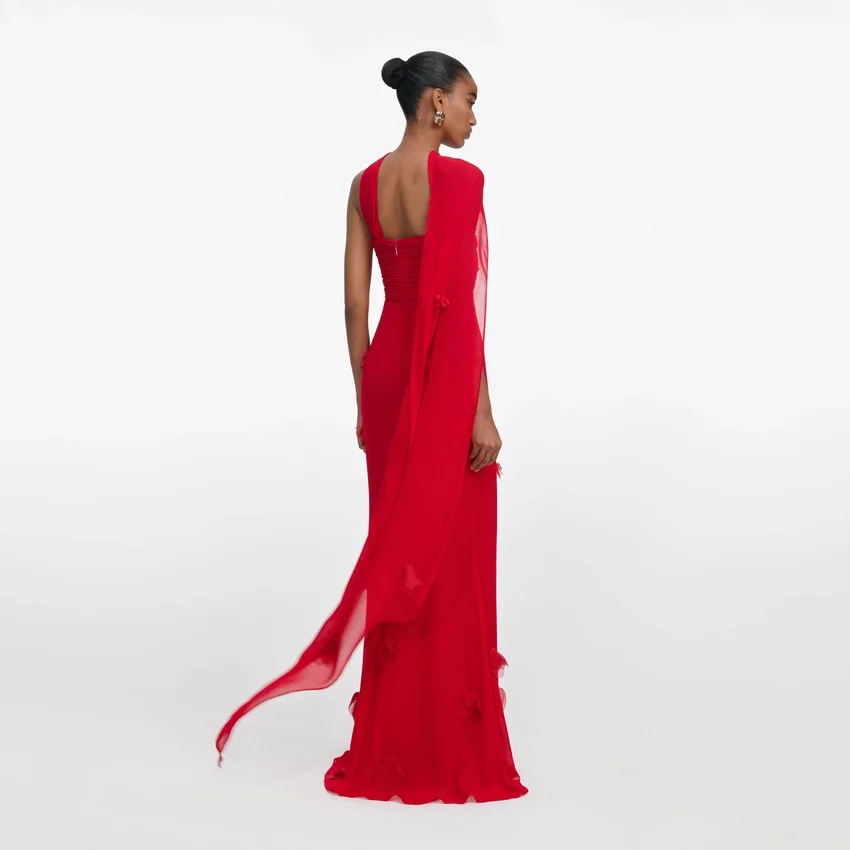 Red Georgette Flower Maxi Dress Red Georgette Flower Maxi Dress