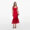 Red Linen Blend Lace Midi Dress Red Linen Blend Lace Midi Dress