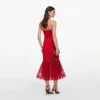 Red Linen Blend Lace Midi Dress Red Linen Blend Lace Midi Dress