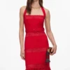 Red Linen Blend Lace Midi Dress Red Linen Blend Lace Midi Dress