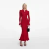 Red Pearl Trim Knit Midi Dress Red Pearl Trim Knit Midi Dress