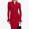 Red Pearl Trim Knit Midi Dress Red Pearl Trim Knit Midi Dress