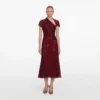 Red Rhinestone Drape Midi Dress Red Rhinestone Drape Midi Dress