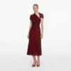 Red Rhinestone Drape Midi Dress Red Rhinestone Drape Midi Dress