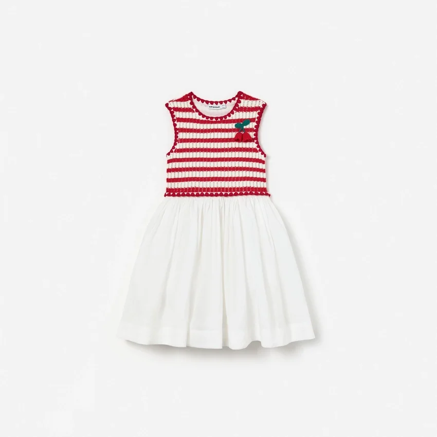 Red Striped Crochet Floaty Dress Red Striped Crochet Floaty Dress