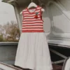 Red Striped Crochet Floaty Dress Red Striped Crochet Floaty Dress