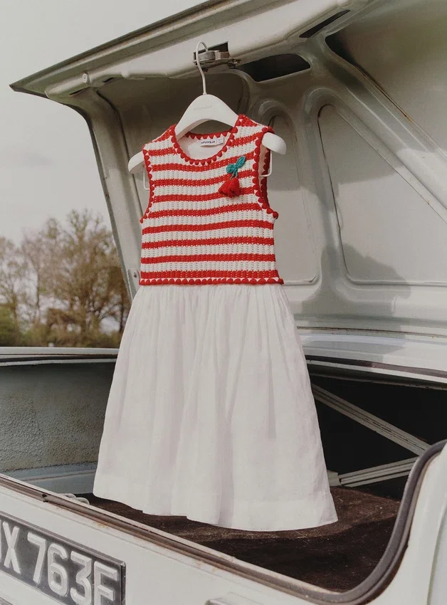 Red Striped Crochet Floaty Dress Red Striped Crochet Floaty Dress