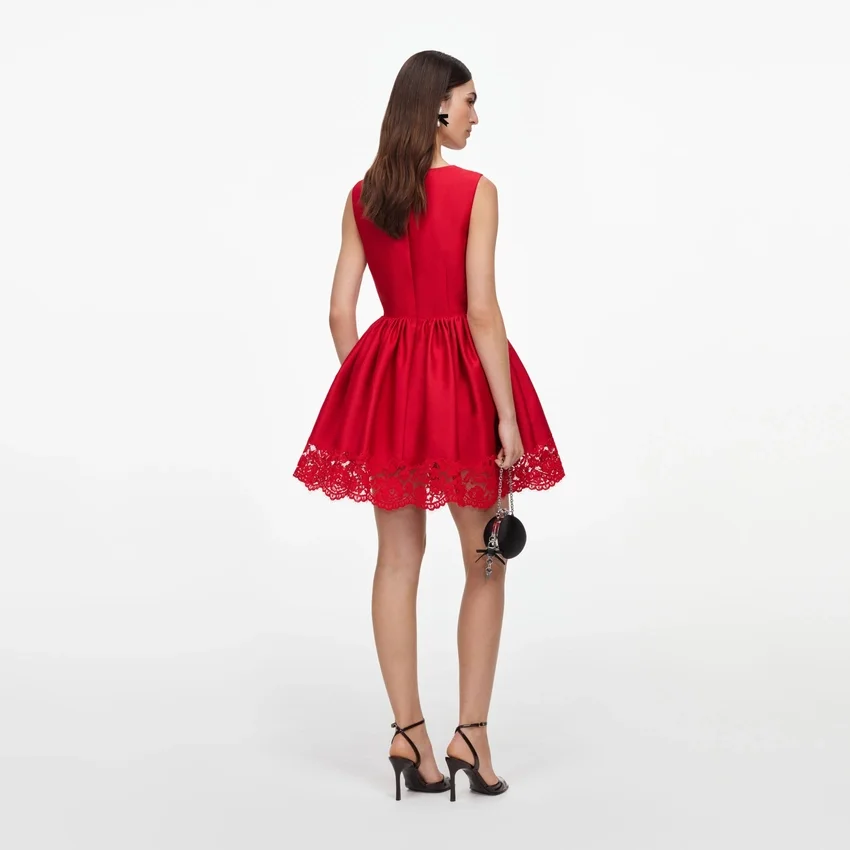 Red Taffeta Lace Mini Dress Red Taffeta Lace Mini Dress