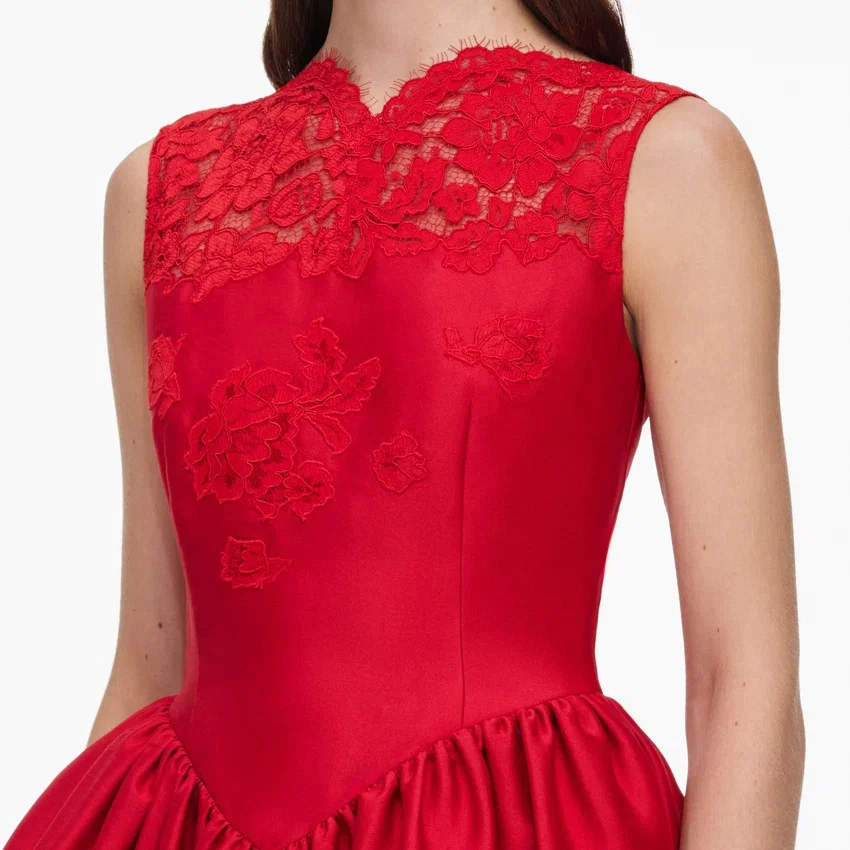 Red Taffeta Lace Mini Dress Red Taffeta Lace Mini Dress