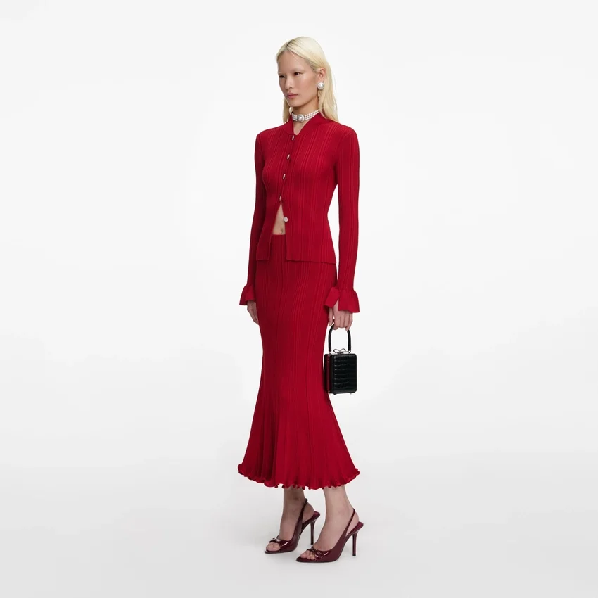 Red Viscose Knit Midi Skirt Red Viscose Knit Midi Skirt