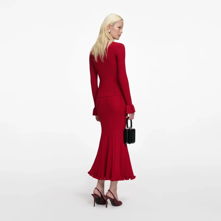 Red Viscose Knit Midi Skirt Red Viscose Knit Midi Skirt