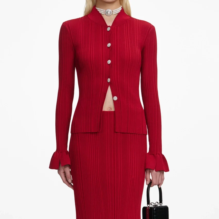 Red Viscose Knit Midi Skirt Red Viscose Knit Midi Skirt