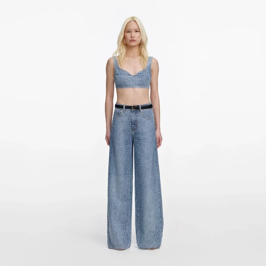 Rhinestone Croc Effect Denim Bralette Rhinestone Croc Effect Denim Bralette