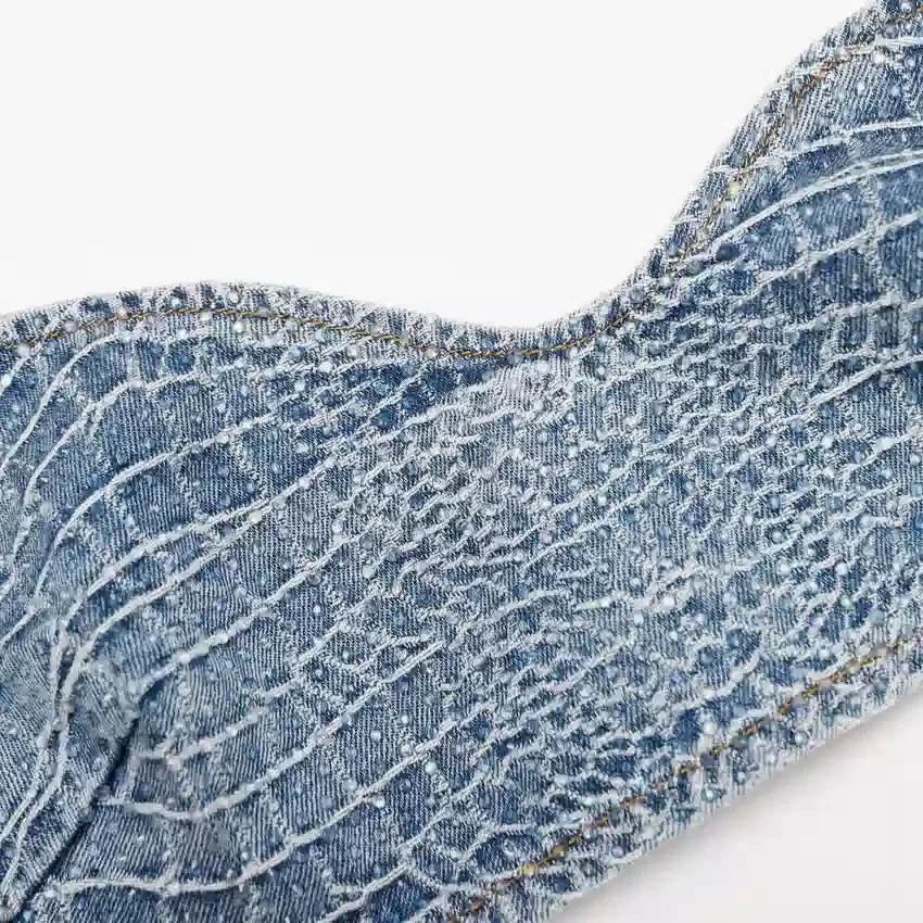 Rhinestone Croc Effect Denim Bralette Rhinestone Croc Effect Denim Bralette