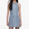 Rhinestone Croc Effect Denim Mini Dress Rhinestone Croc Effect Denim Mini Dress