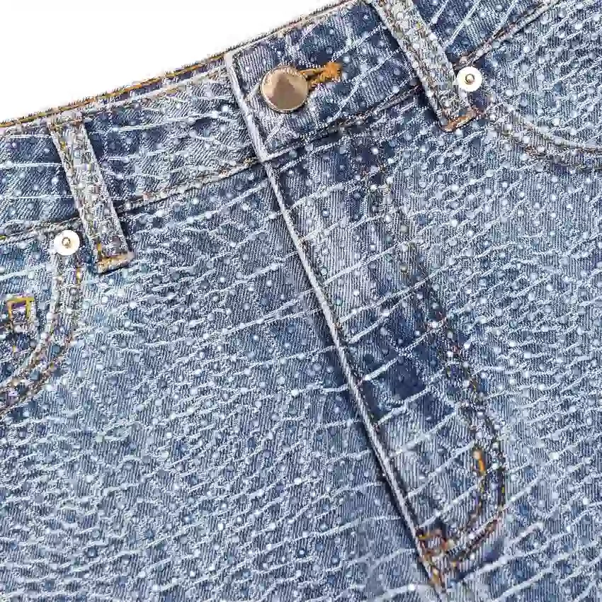 Rhinestone Croc Effect Denim Shorts Rhinestone Croc Effect Denim Shorts
