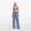 Rhinestone Croc Effect Wide Leg Jeans