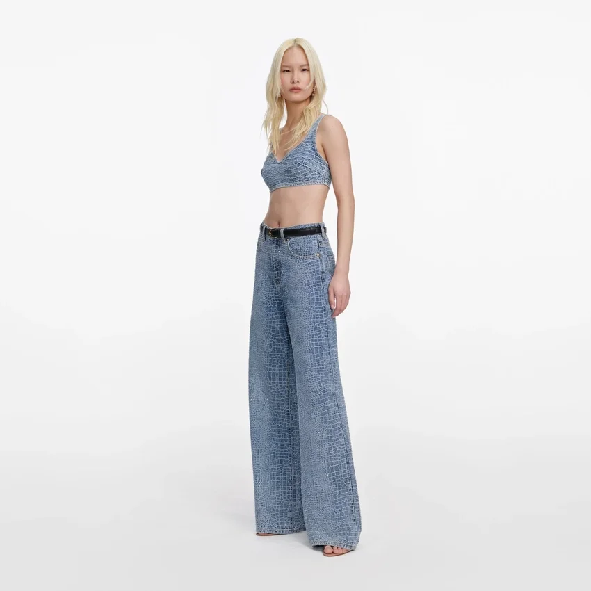 Rhinestone Croc Effect Denim Bralette Rhinestone Croc Effect Denim Bralette