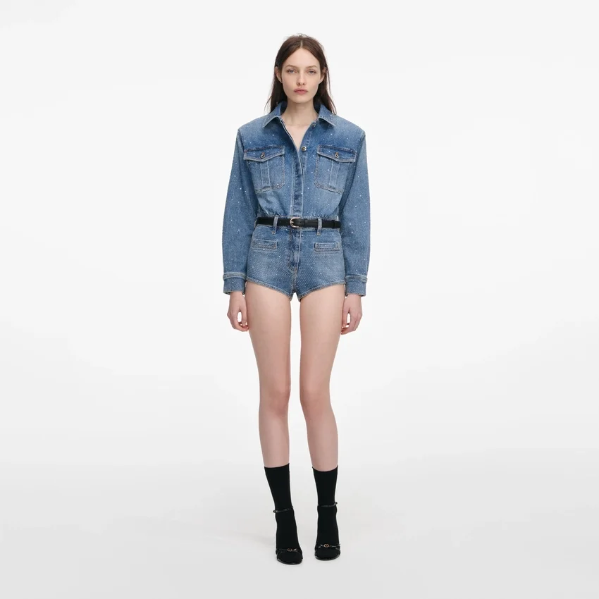 Rhinestone Denim Playsuit Rhinestone Denim Playsuit
