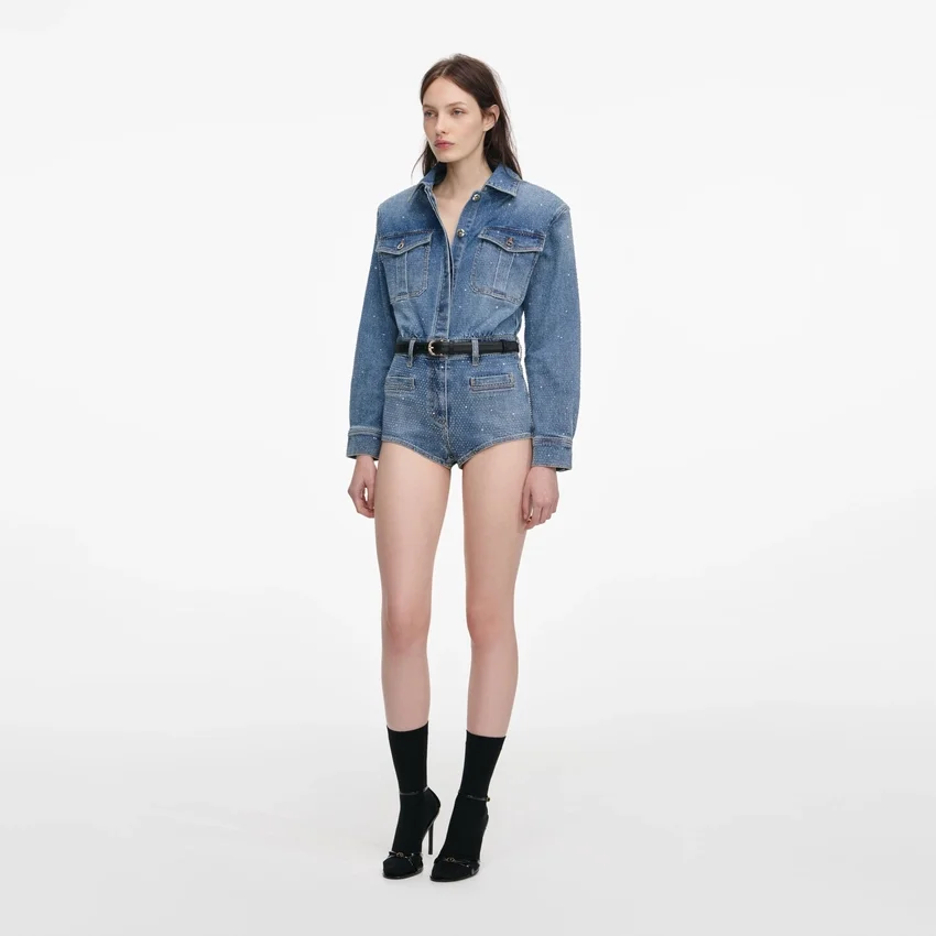 Rhinestone Denim Playsuit Rhinestone Denim Playsuit